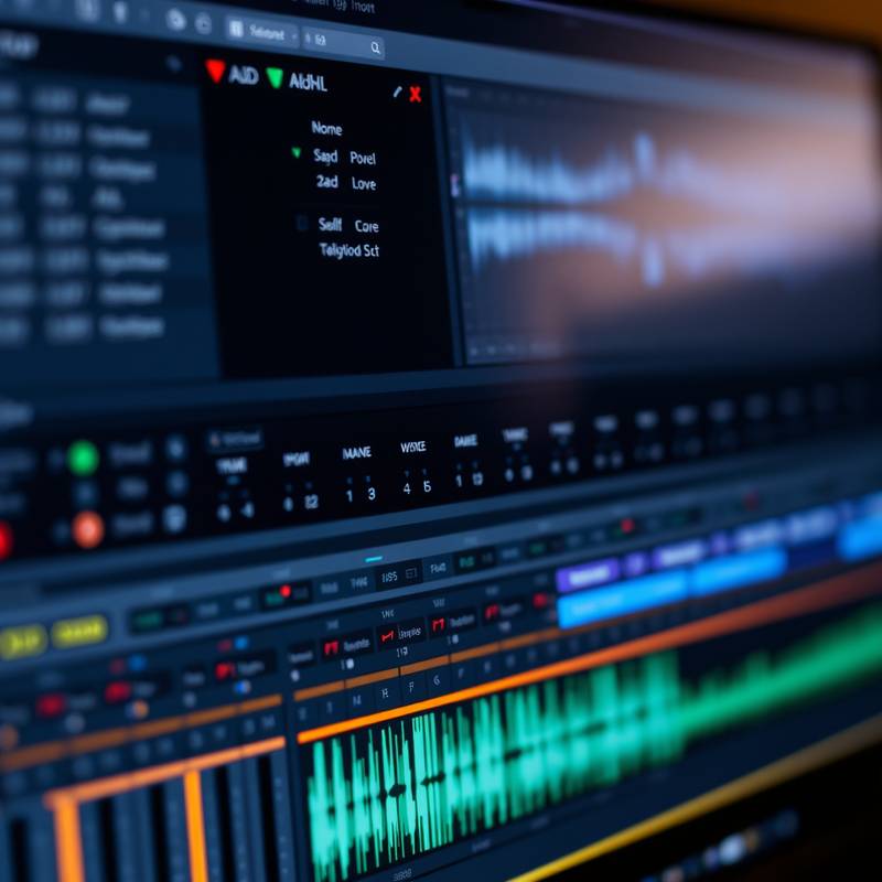 Et skærmbillede af DAW (Digital Audio Workstation) software i brug, med fokus på arrangement og redigering af lydspor